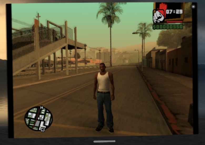 GTA San Andreas running in ARMSX2 on Apple Vision Pro
